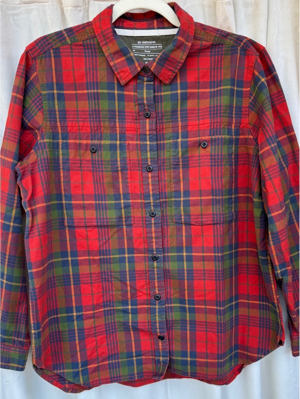 REI Cooperative Men's XL Red Green Plaid Cotton Button-Up Shirt
